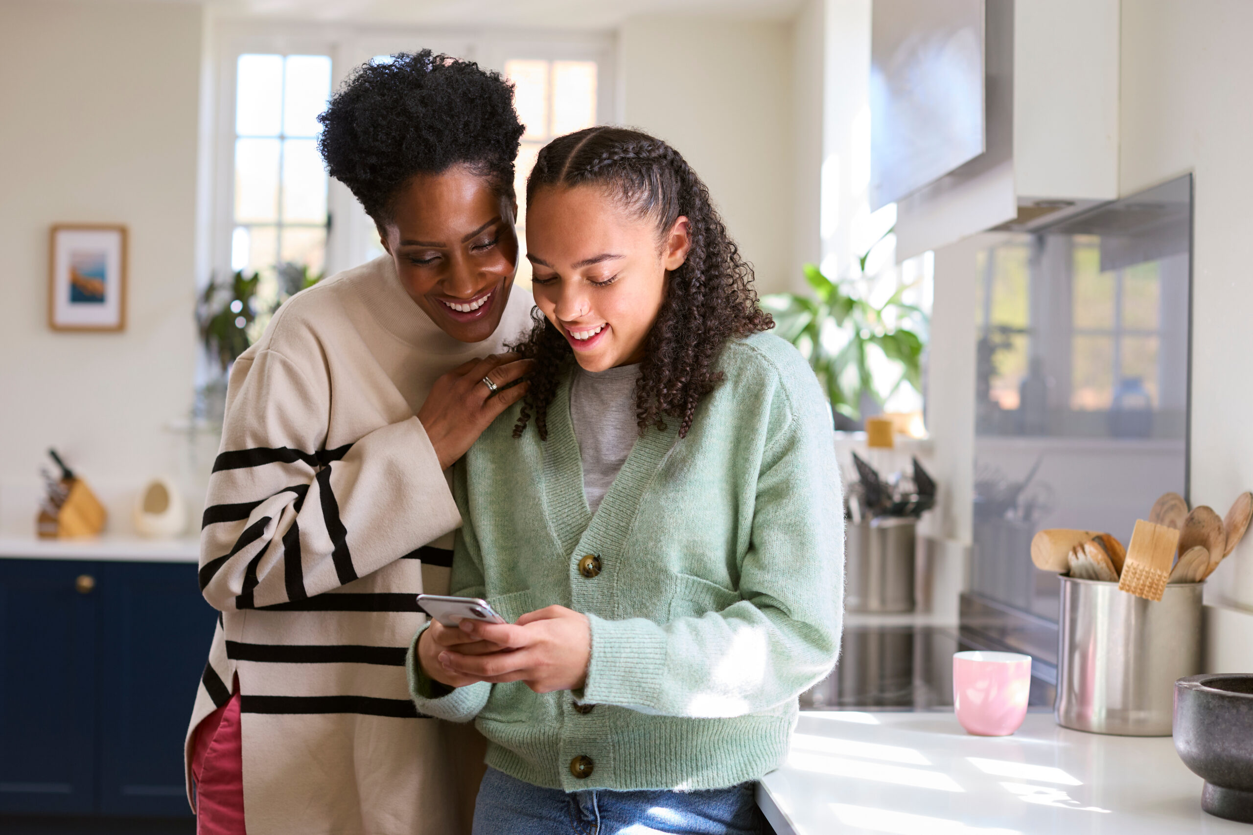 A family connecting at home